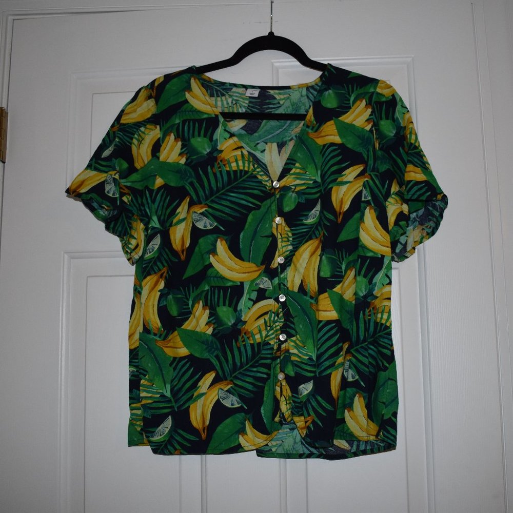Old Navy Hawaiian Print Button Top | Size L